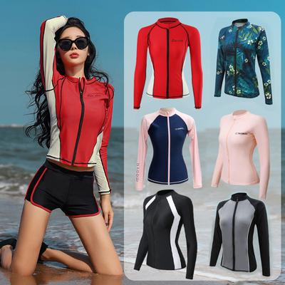 Women's Wetsuit Long Sleeve Zipper Jellyfish Suit Snorkeling Surfing Thermal Top Outerwear Divided Design Diving Gear