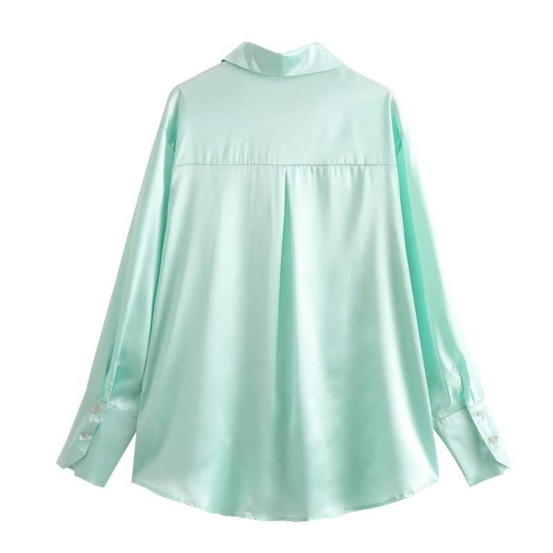2025 Spring Women's European and American Style Satin Long-Sleeved Fashion Shirt