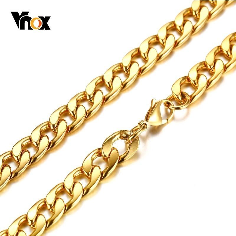 Men's Necklace Round Miami Cuban Link Chain Gold Color Stainless Steel Punk Boy Male Colar Gifts 24"