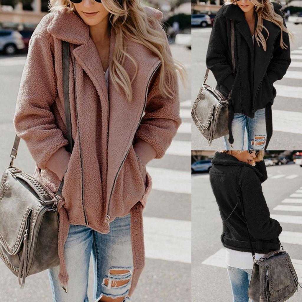 Женщины Lapel Цип Up Faux Мех стрижка нечетких Руна Куртка Тедди Медведь Пальто Теплый – купить по низким ценам в интернет-магазине Joom