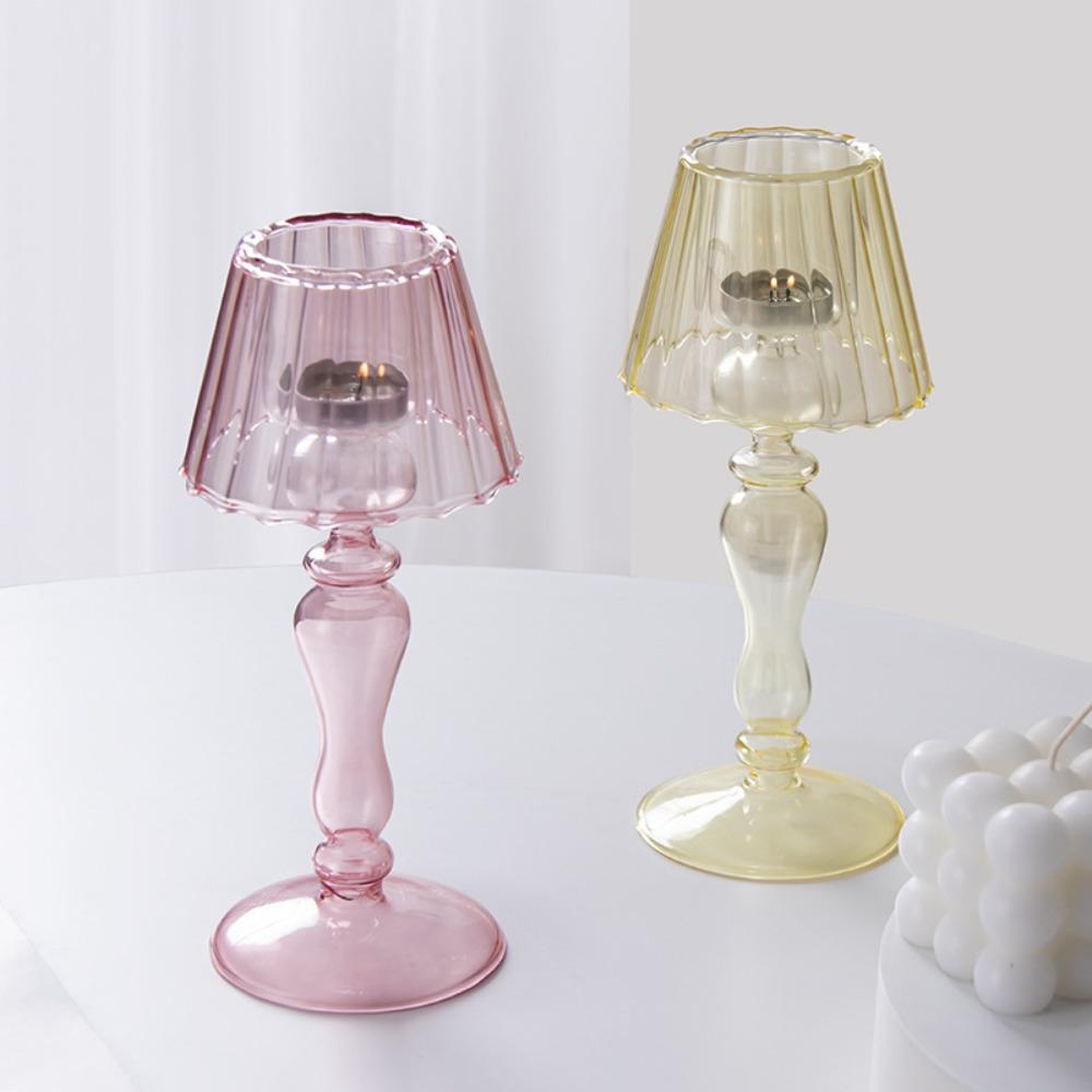 Creative Desk Lamp Shaped Glass Candle Holder European Romantic Dinner Candle Holder for Wedding Dinning Party Supplies Decor