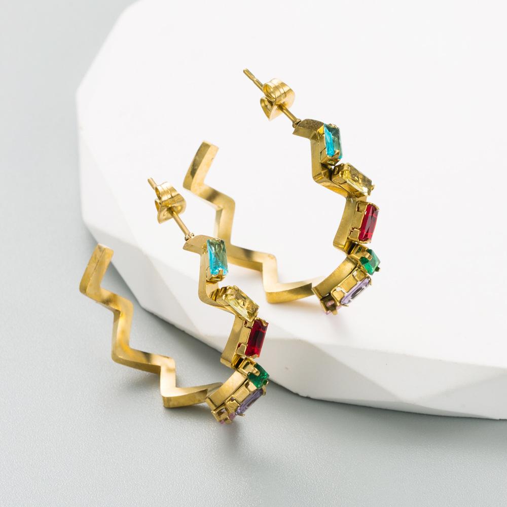 

Женские простые серьги-капли C-образной формы, серьги-капли из титановой стали, геометрический тип, цветной кристалл OneSize зелёный