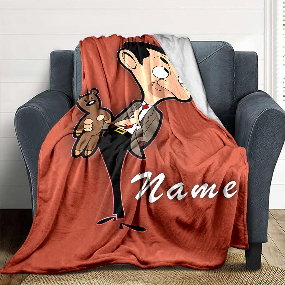 Customiz Name Personality Mr. Bean Blanket Soft &Warm Sofa Office Bed Travel Lunch Break Blanket, Gift Suitable All Seasons