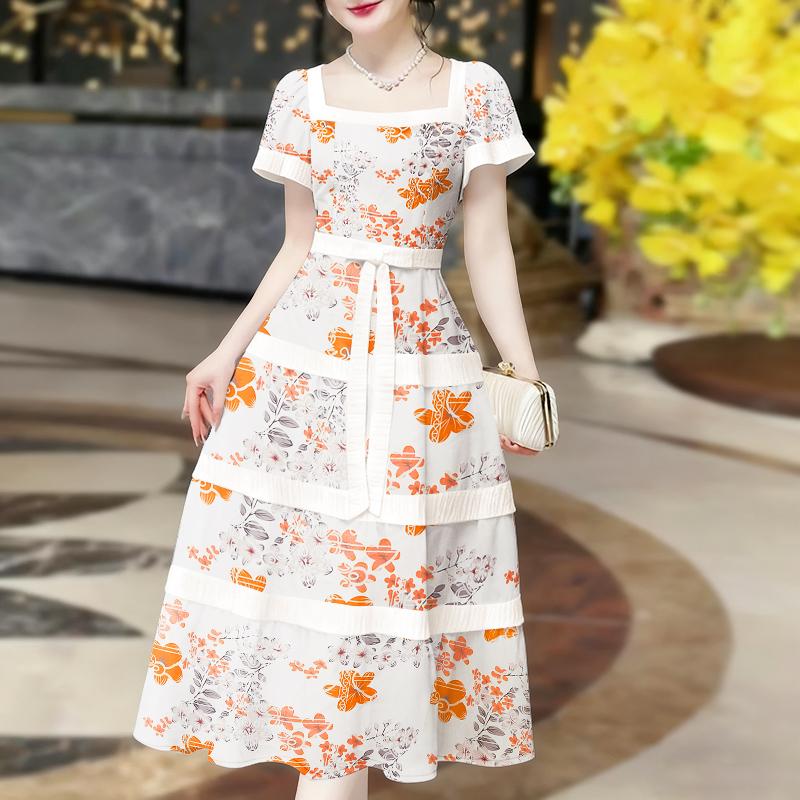 

ZANZEA Женское летнее повседневное платье с коротким рукавом и квадратным вырезом с цветочным принтом 5XL жёлтый