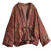 Johnature Dámské potisk květinový pásek vycpaná bunda Vintage plátěné kabáty podzimní bundy s dlouhým rukávem na knoflíky v čínském stylu
