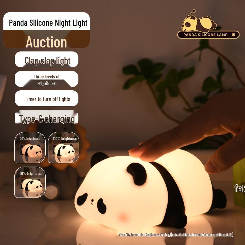 Panda Huahua Silicone Night Light: Soft Glow Sleep Companion & Children's Toy Gift