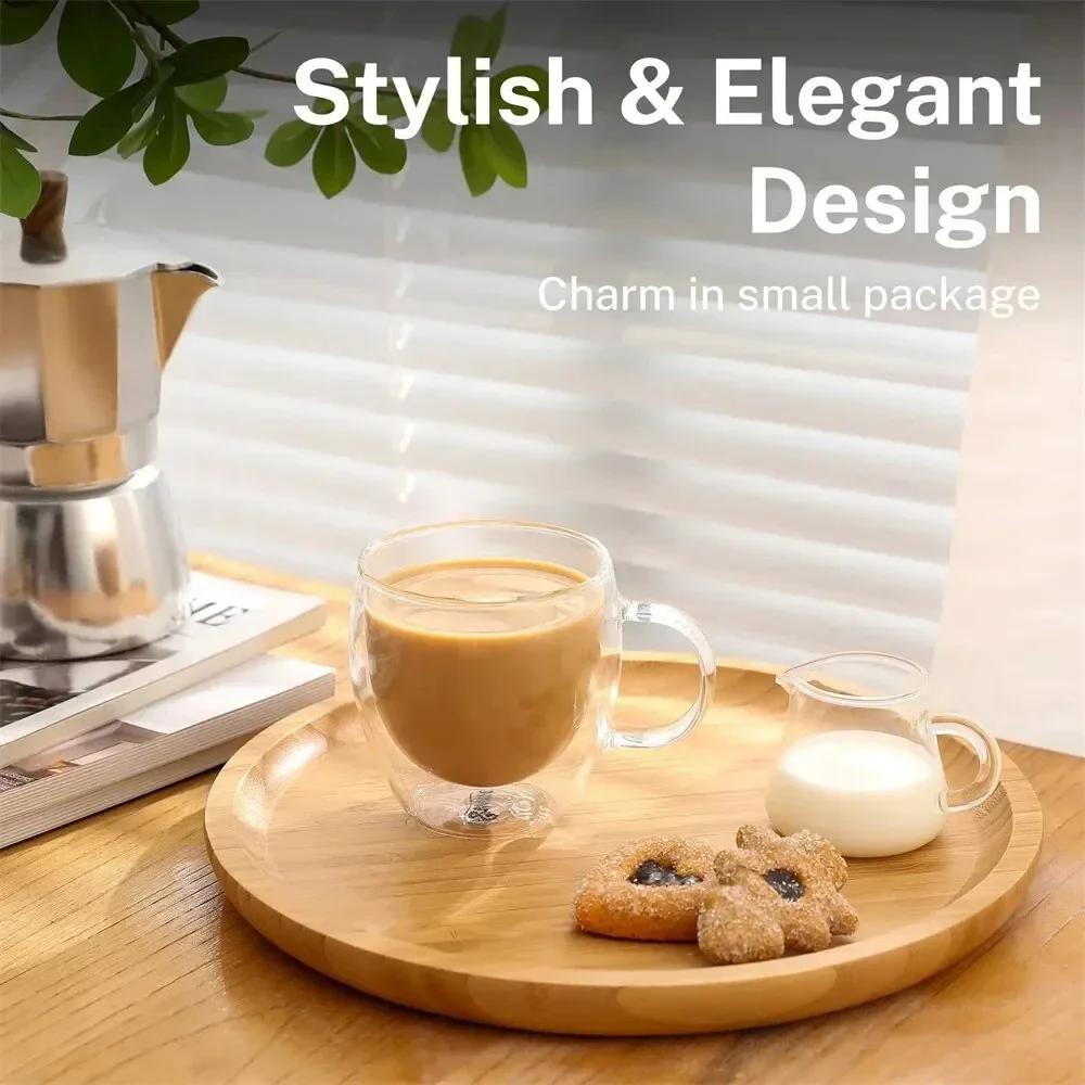 250ml Double-Layer Insulated Glass Coffee Cup with Handle, Heat-Resistant Transparent Juice & Milk Mug