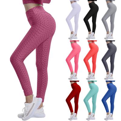 Women's Fashion Jacquarded High Elastic Sports Bodybuilding Cropped Pants Fitness Solided Color High Waist Hip Leggings
