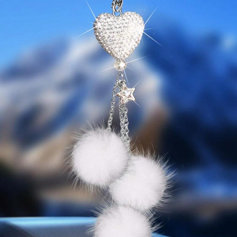 1pc Diamond Encrusted Heart Shaped Pendant Car Rearview Mirror Charm, Women's Car Accessory, Auto Decor