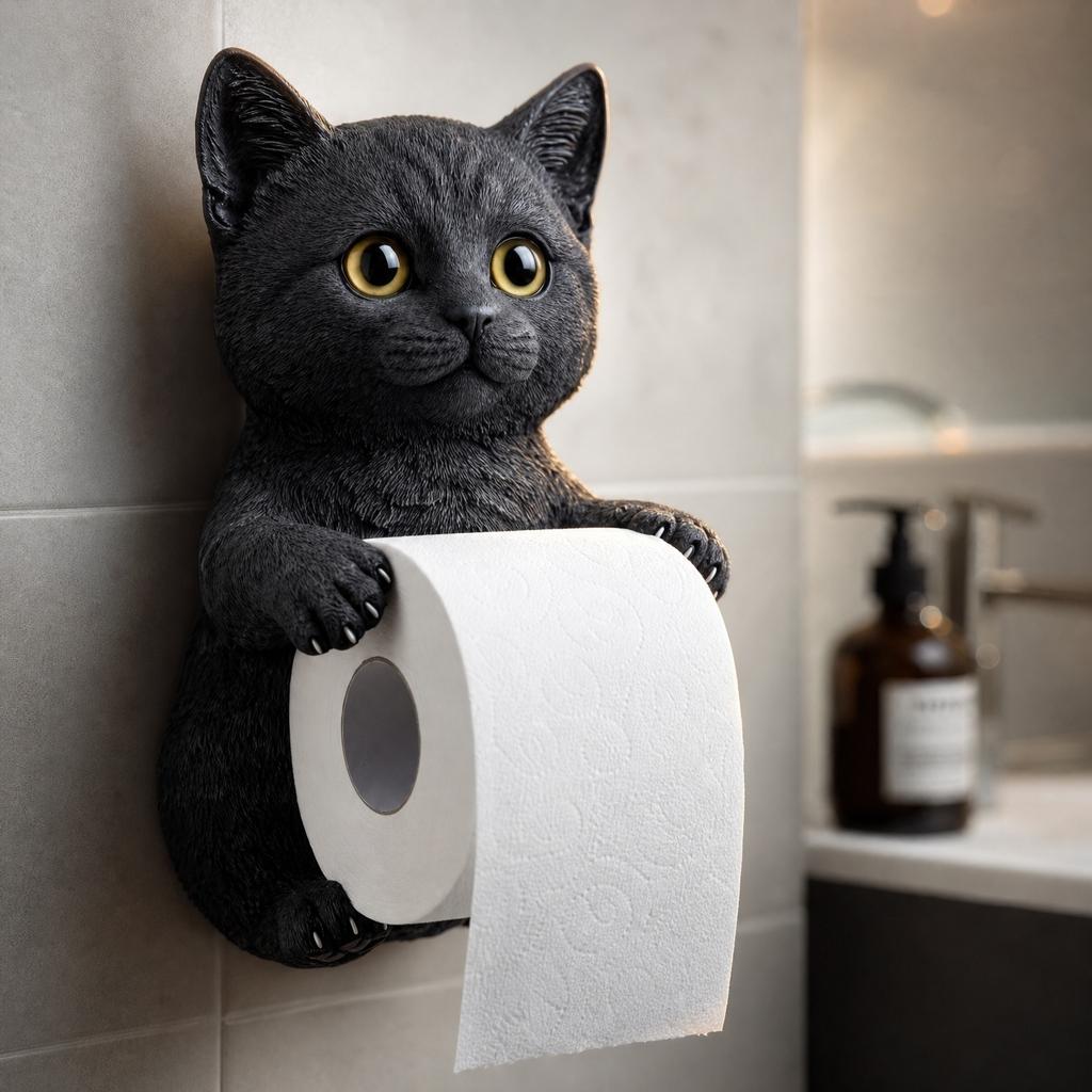 Creative Resin Cat Toilet Paper Holder Wall Mounted Tissue Roll Dispenser Decorative Bathroom Accessory Functional and Durable Design