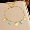 Gold Tone Star Charm Anklet with Turquoise Beads