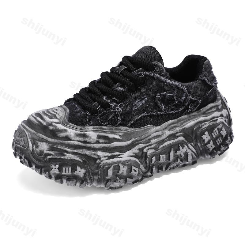 Fashion Niche Denim Patchwork Design Breathable Casual Shoes Men 2025 Spring Fashion Trend Thick Soled Shoes Comfortable Chunky sneakers