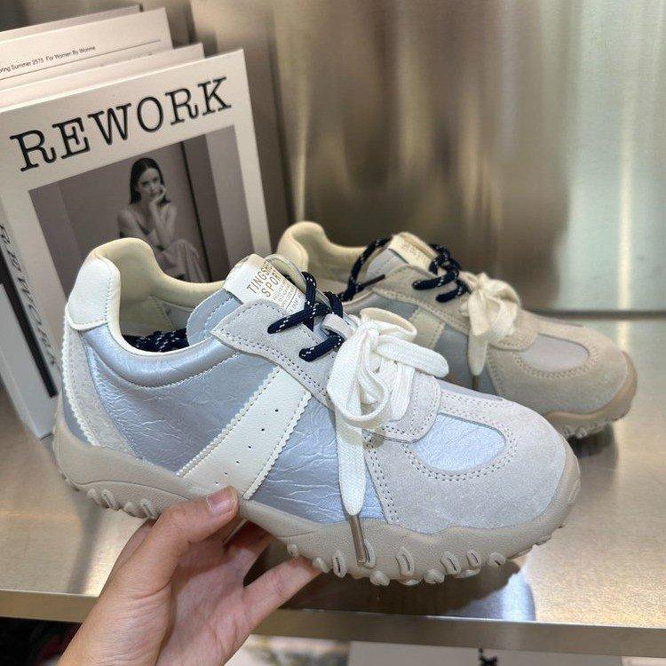 

Grape mother s same 7cm inner height increase~ round head lace-up leather sports dad shoes platform casual German training board shoes 40