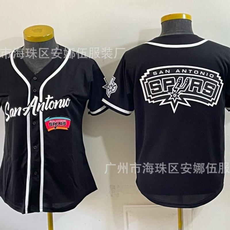 2026 Spurs 5 11 Print Baseball Cardigan Women Short Sleeve Embroidery Team Sports Top