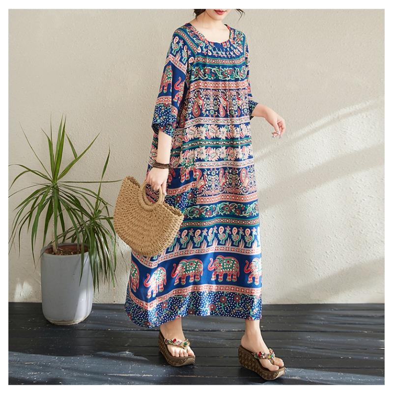 DIMANAF New 2026 Women Plus Size Summer Lady Vintage Long Dress Loose Oversize Maxi Floral Print Beach Sundress Clothing