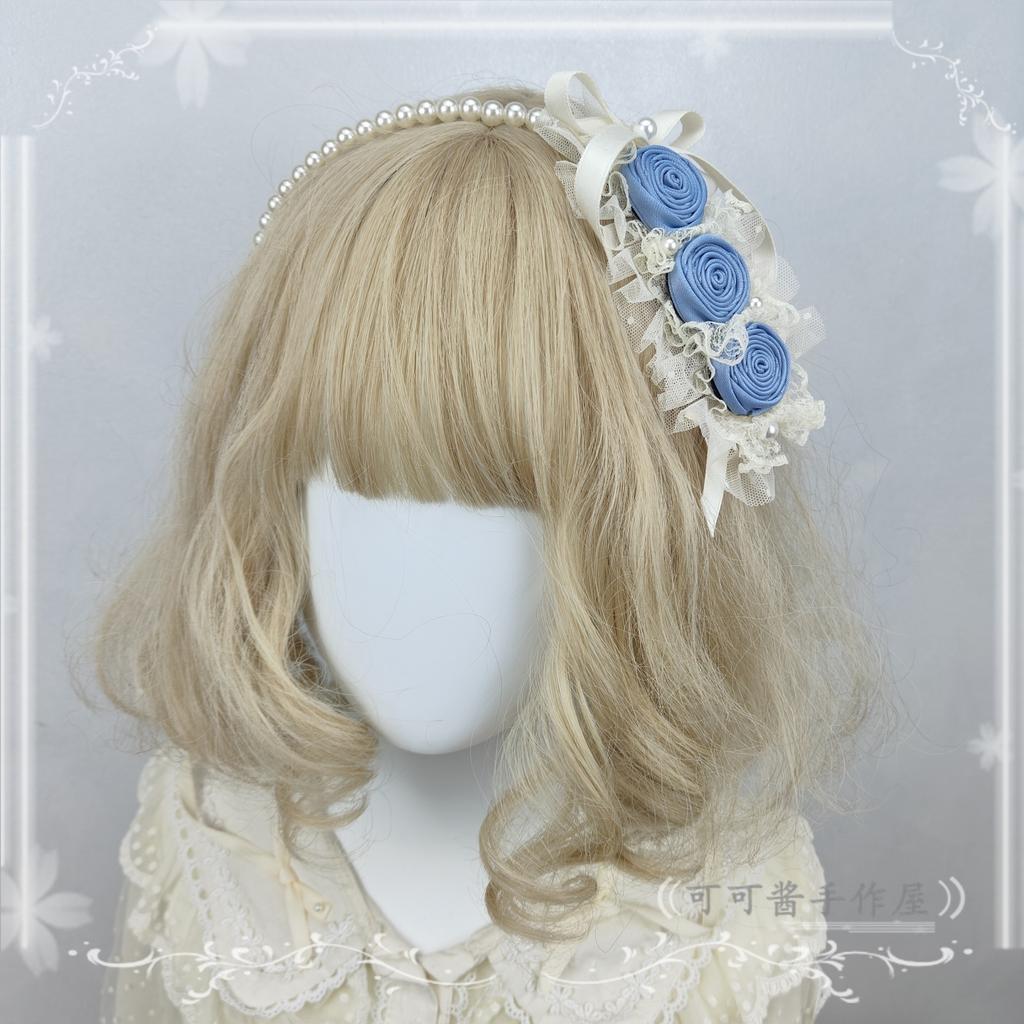 Original Handmade Ribbon Rose Headband Kc Lolita Pearl Headbands Elegant and Simple Versatile Hair Accessories for Women