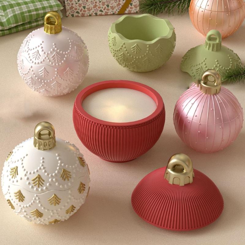QX2E Christmas Ball Silicone Cup Molds Resin Jar Mould With Lid Easy Demolding