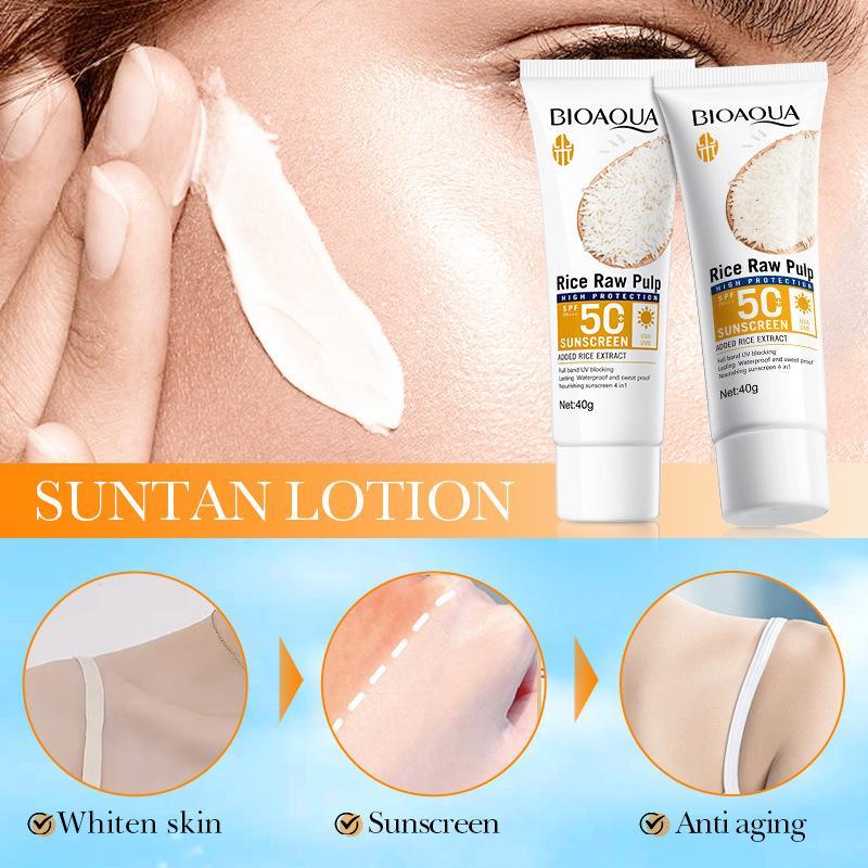 Crema solare in pasta di riso SPF50 PA+++ Blocco protezione UV Crema solare Estate Rinfrescante Crema solare non grassa Crema solare