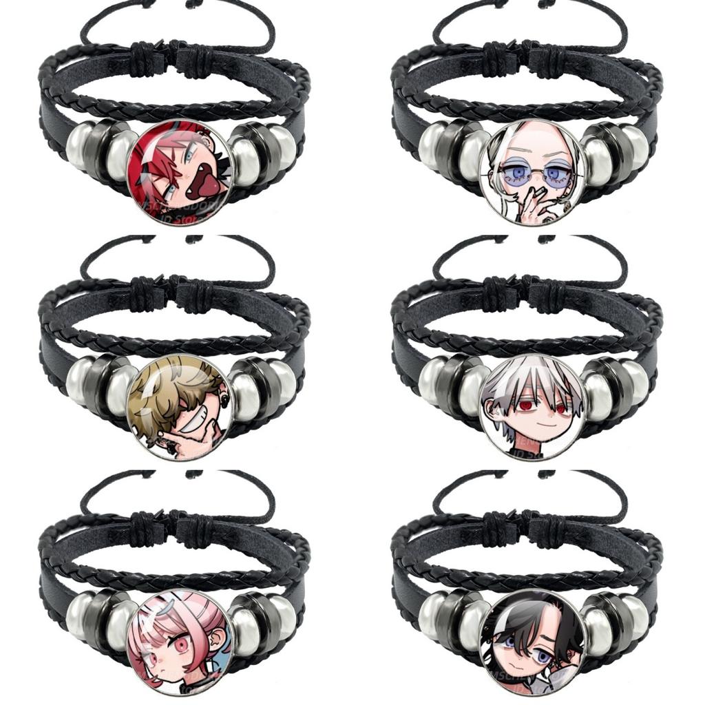 Manga Gokurakugai Cartoon Character Glass Cabochon Black Leather Bangle Bracelet Jewelry Charm Fans Gift MS013
