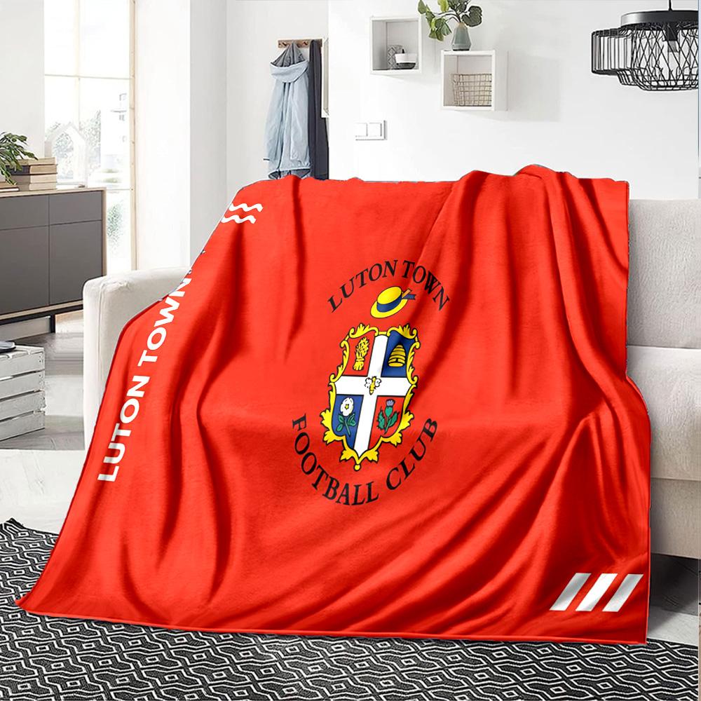 Luton Town Crest Flannel Blanket, Soft Polyester, Modern Design, All-Season for Camping, Travel, Gifts for holidays or birthdays