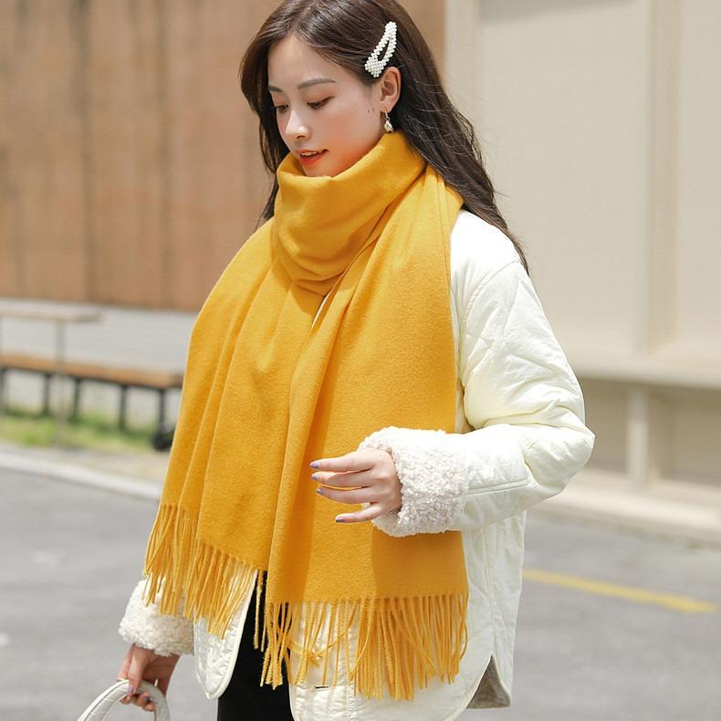 Imitation Cashmere Scarf Women's Autumn and Winter Solid Color Scarf Versatile Korean Style Women's Shawl High End White Scarf