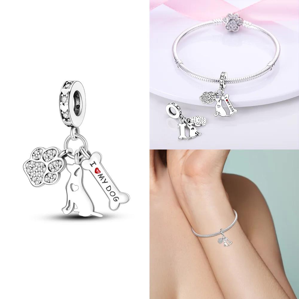 925 Silver Cat Moon Love Heart Charms Beads for Women Jewelry Making Fashion Pendant Bracelet DIY Accessories