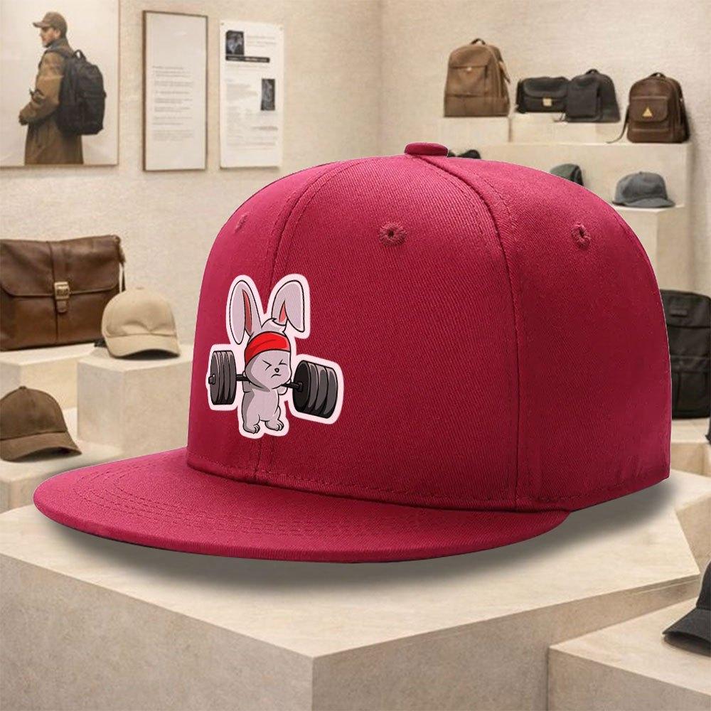 Weightlifting Rabbit Funny Graphic Print Flat Brim Baseball Cap Polyester Streetwear Snapback Hat Unisex