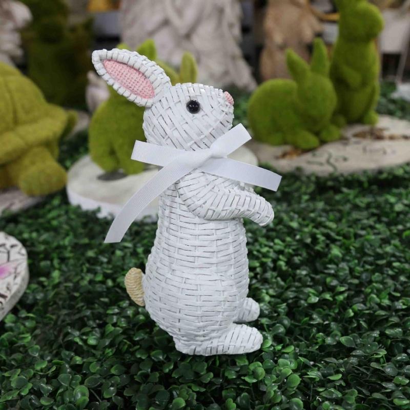 Easter Bunny Figurine Resin Rattan Woven Rabbit Statue Decorative Crafts Accessory for Indoor Outdoor Garden Yard Decor