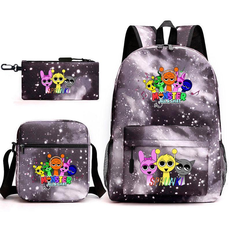 Rhythm Box Spiel Merchandise Schultasche Sprunki Cartoon Sternenhimmel Rucksack Umhängetasche Dreiteiliges Set