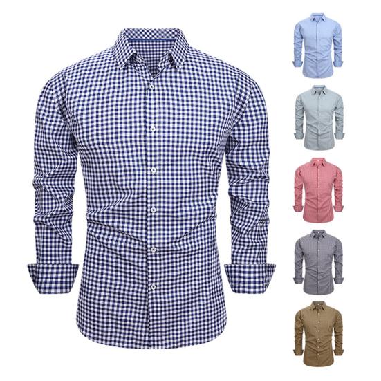 Heren Geruite Button-Down Shirt Lange Mouw Kraag Formeel Shirt Slim Fit Casual Shirt voor Kantoor Prom Feest Date
