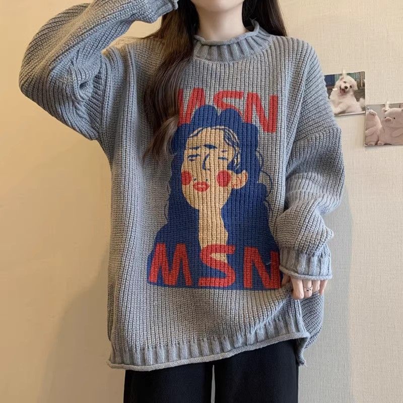 Sweater for Women Autumn Winter Thickened Pullover Warm Knitted Stretchy Long Sleeve Oversize Tops