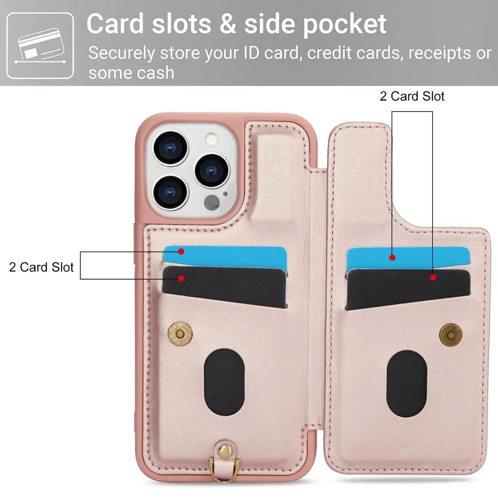 Wallet Case for iPhone 16 15 14 Pro Max Plus, Card Holder Crossbody Purse, Cute Flower Design, Magnetic Kickstand Phone Cover