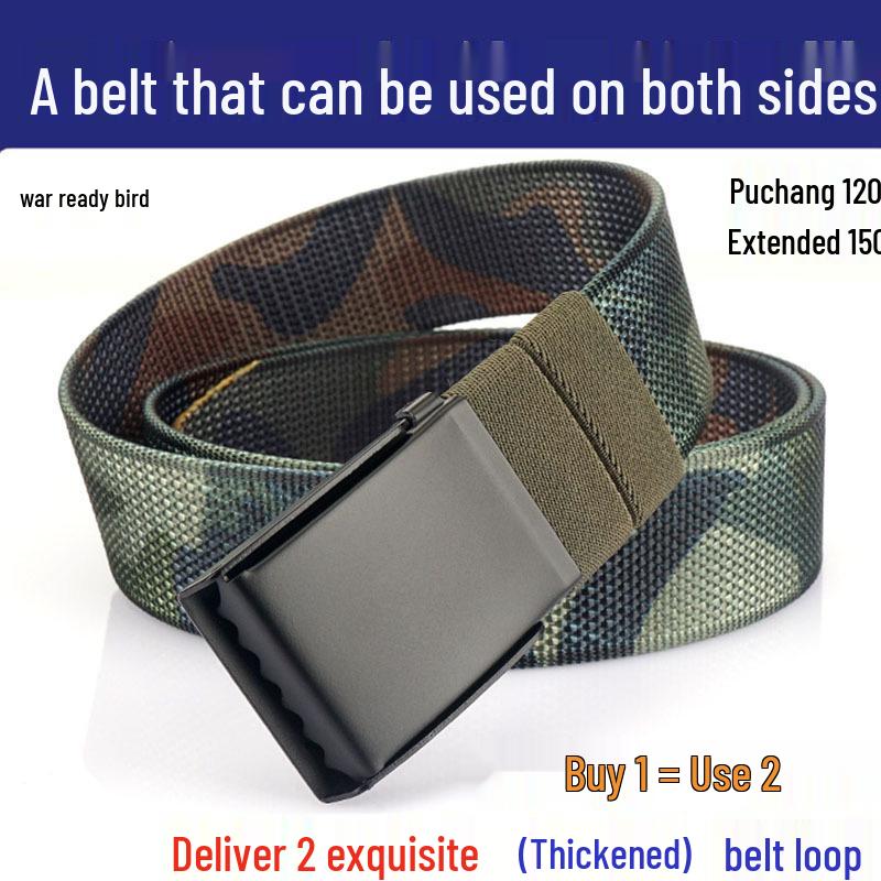Unisex Double-Sided Nylon & Canvas Belt with Metal Buckle