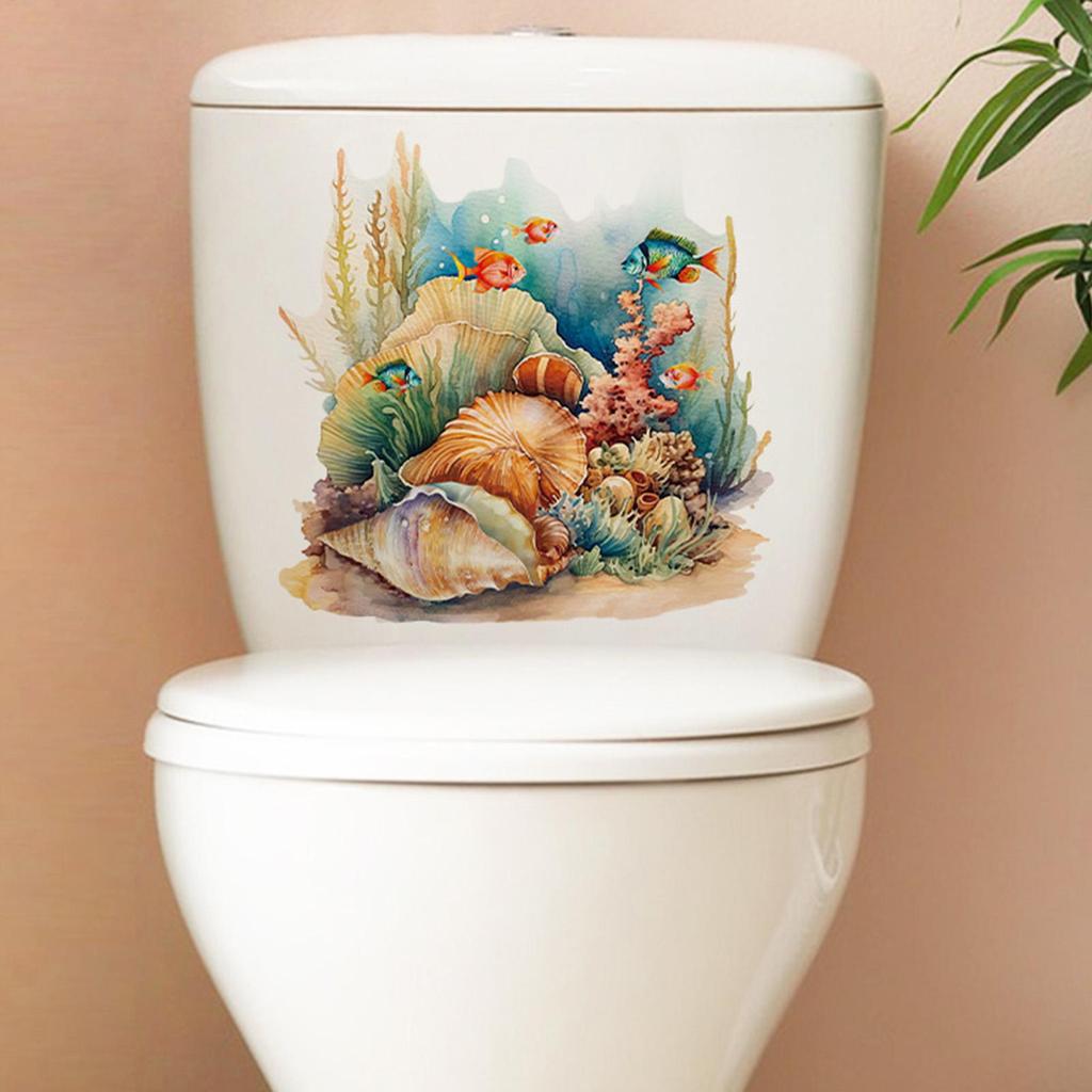 Underwater World Toilet Stickers: Coral, Starfish, and Fish; Bathroom Toilet Seat Decorative Stickers; Bathroom Toilet Stickers
