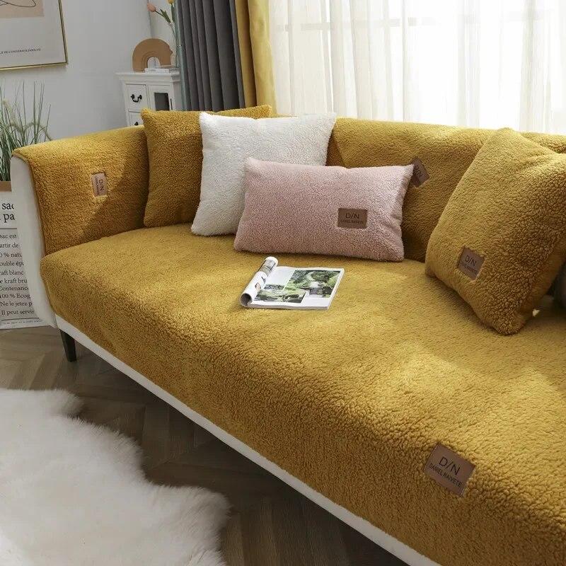 Nordic Soild Color Thick Plush Sofa Covers Towel Soft Plush Couch Cover for Living Room Bay Window Pad L-shaped Sofas Decor