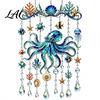 Balcony Hanging Decor Ocean-Themed Wind Chime Decoration Animal Sun Catcher with Faux Crystal Drops Tropical Fish Garden Decoration Stained