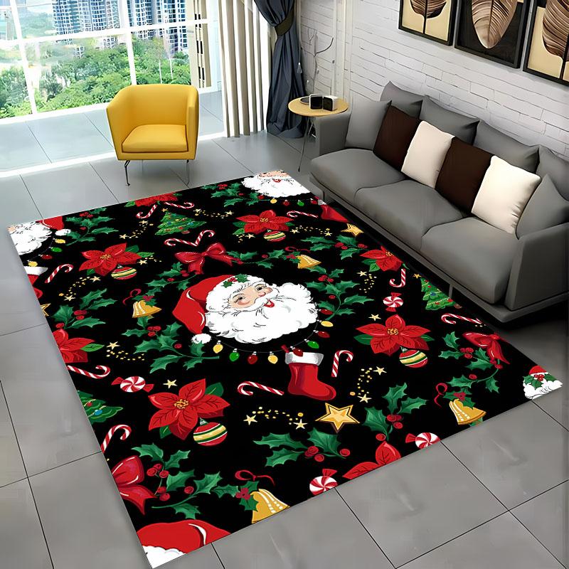 Christmas Tree Deer Nutcracker Jingle Bells Carpet,Rug for Living Room Bedroom Sofa Doormat Decor,Kid's Non-slip Floor Mat Gifts