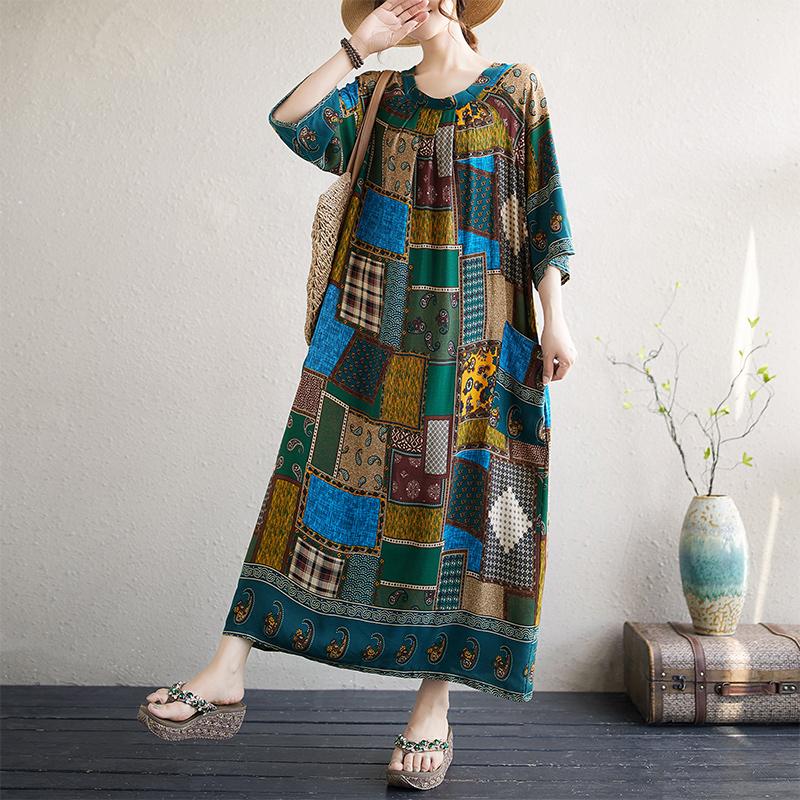DIMANAF New 2026 Women Plus Size Summer Beach Lady Long Dress Loose Oversize Vintage Floral Print Sundress Clothing