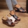 Cross-border Summer New European and American Muffin Platform Wedge Sandals Female Velcro Plus Size Rivet Flat Fish Mouth Sandals