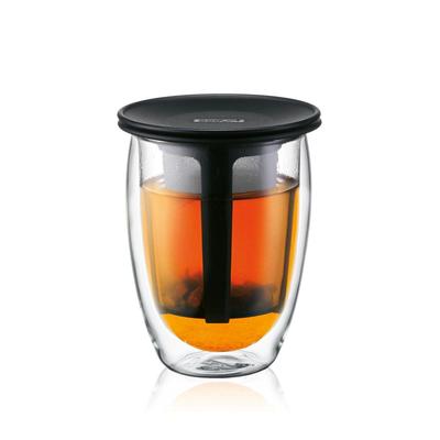 BODUM Teapot Tea Maker TEA FOR ONE Double Wall Glass with Tea Filter 350ml Black Black Tea Green Tea Chinese Tea Herbal Tea Fruit Tea Plastic Filter