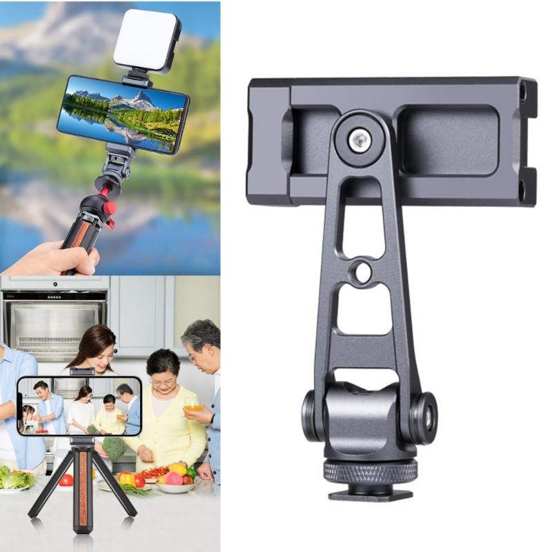 Universal Phone Tripod Mount 2 Cold Shoe Mounts 1/4" Screw Holes 360 Rotation For Camera Accessories