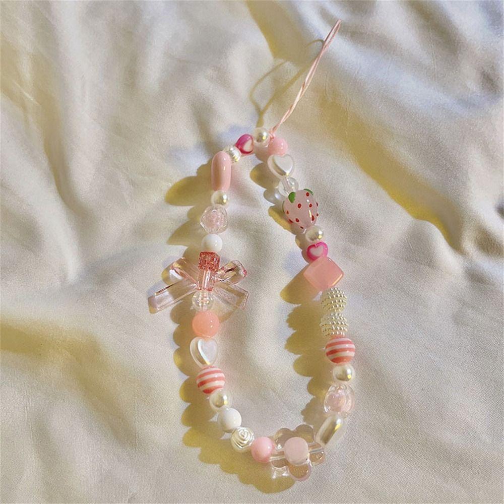 Sweet Girls Mobile Phone Lanyard Hanging Cord Cellphone Chain Beaded Phone Strap  Trendy Pendant
