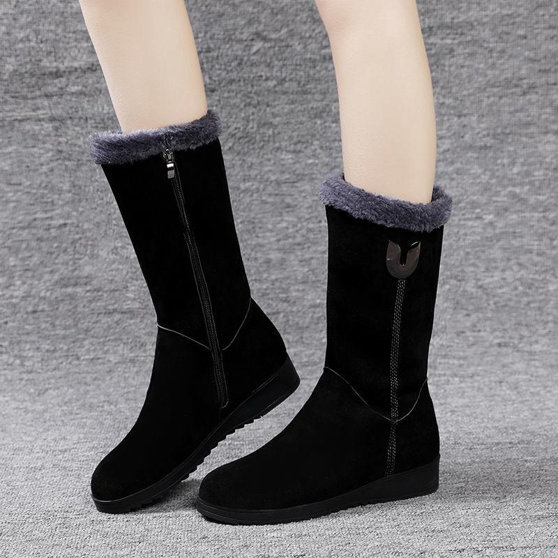 Fashion Fleece-Lined Half High Snow Boots for Women Solid Color Warm Quality Autumn Winter Woman Shoes Lamb Hot Chic and Elegant Boot