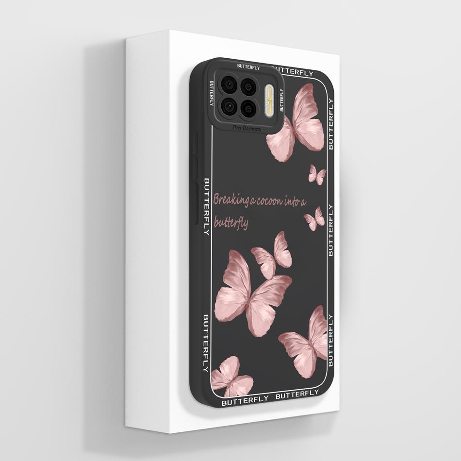 Für Oppo Reno 4 Lite / Reno 4F Handyhülle Einfacher Schmetterling Kameraschutz Rückseite Weiches Flüssigsilikon Anti-Drop-Stoßfänger