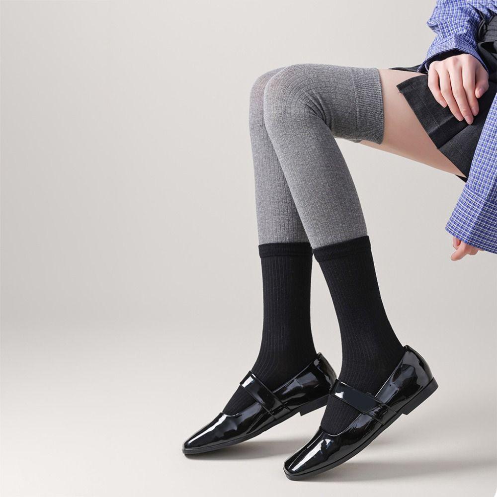 Simple Patchwork JK Lolita Socks Ins Over-knee Long Tube Stockings Japanese Style Hosiery Thigh High Stockings College