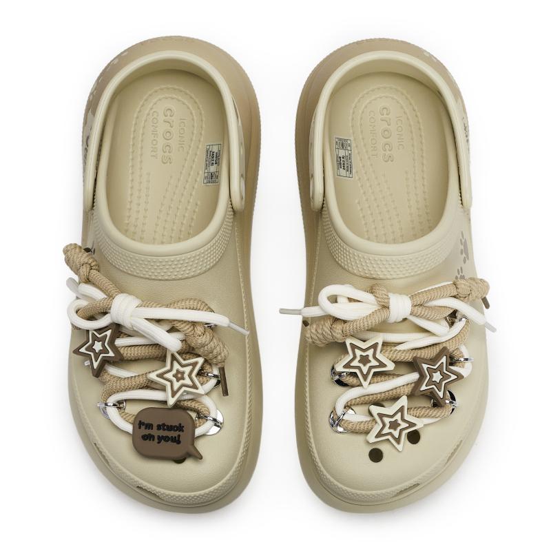 Crocs Crush Clog REGO Hot Dog Bear Honey Pot Paw Print Cute Star Stepping on Poop Feeling Hole Shoes Unisex Bone White Brown