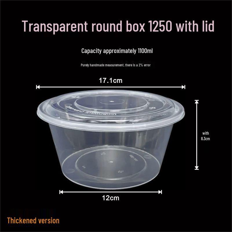 Round Transparent Plastic Takeaway Lunch Box with Lid - Thickened Disposable Bento Soup Bowl