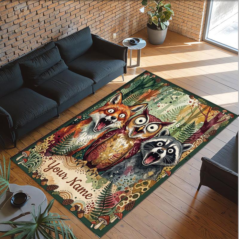 Forest Theme Crystal Velvet Floor Rug Personalized Custom Name Text Warm Carpet Home Decoration