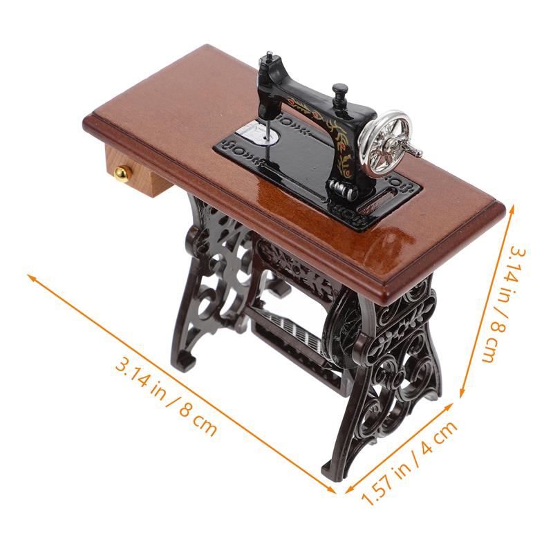 1Pc Vintage Miniature Sewing Machine Wooden Alloy Material Dollhouse Accessory 1 12 Scale Model House Decoration Mini Furniture