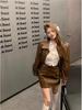 Women's Retro PU Leather Faux Sheepskin Motorcycle Jacket and Fashion Short Skirt Two-Piece Set (Spring/Autumn 2023)